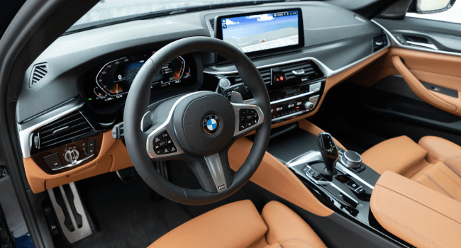 A BMW 520i with an elegant interior design.
