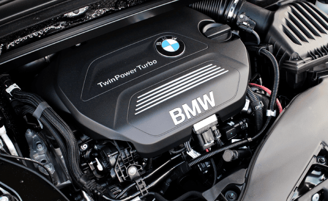 A view under the hood of a BMW X1d 2016 Engine.